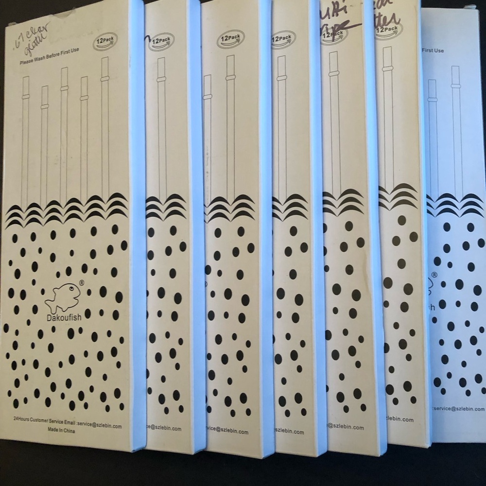 Lot of 7 NEW boxes of 11” Dakoufish Reusable Tumbler Straws w/Cleaner Brush